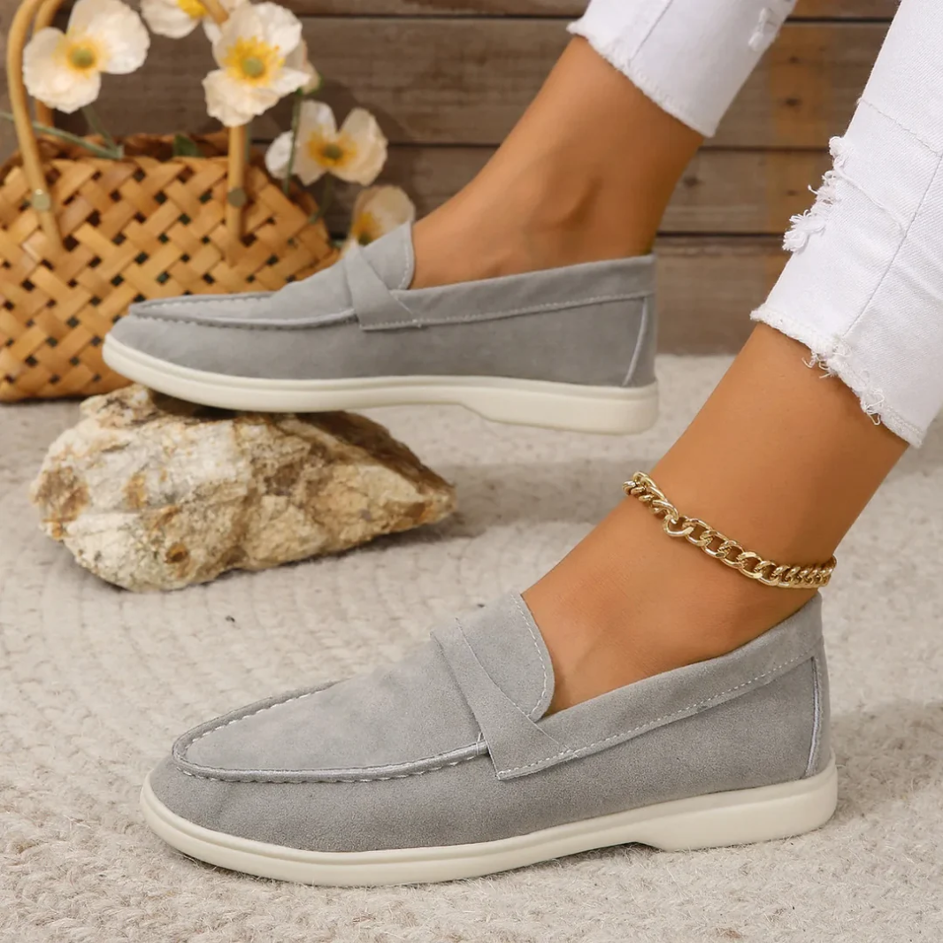 Stone Gray Suede Penny Loafers